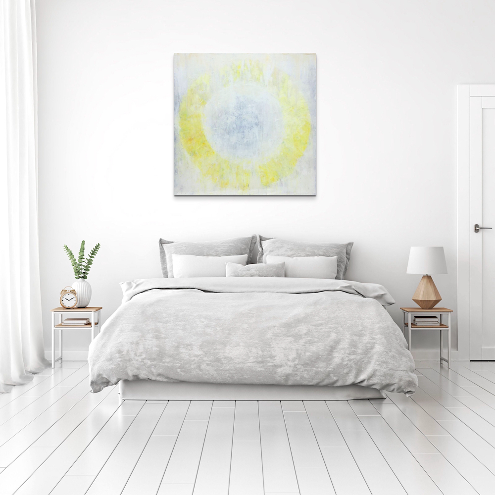 yellow halo painting in bedroom visualisation